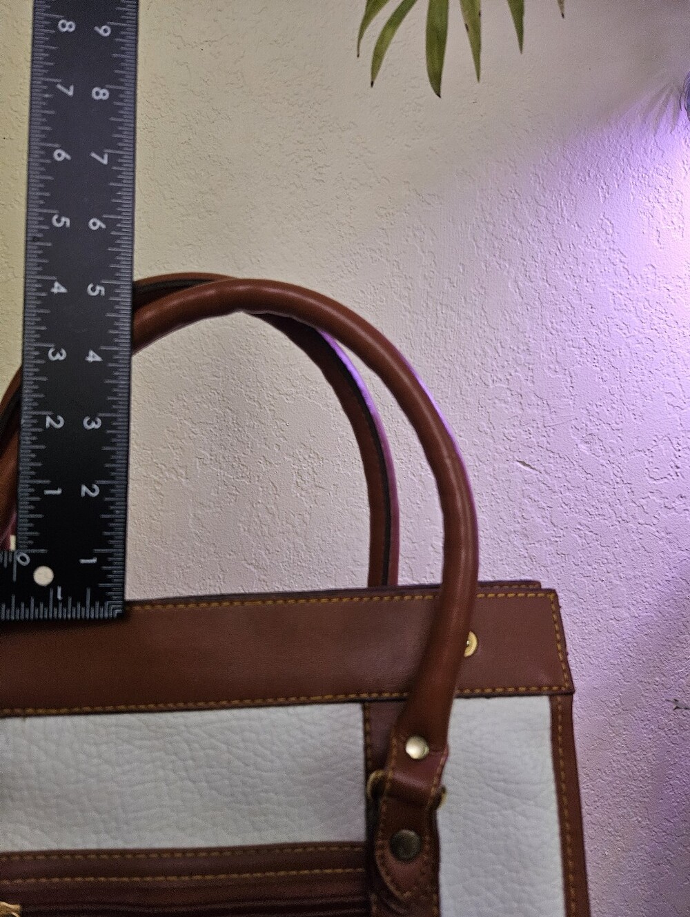 M. C. Pebbled Two-Tone Leather Bag in White and Brown - Picture 6 of 15